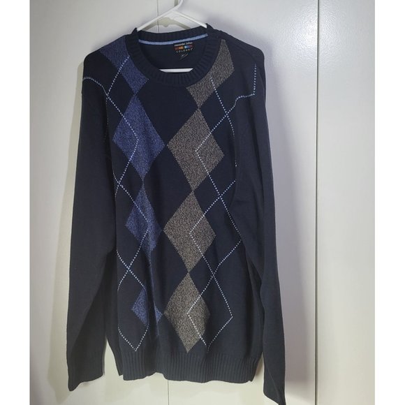 Alexander Julian Other - VTG Alexander Julian Colours XLT Mens Argyle Sweater Navy Blue Gray Cotton